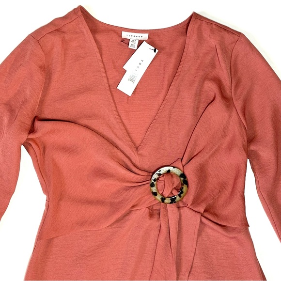 NWT Topshop Tortoise Ring Wrap Dress 10 - Picture 3 of 13